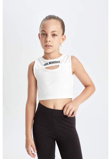 DeFacto Kız Çocuk Crop Bisiklet Yaka Baskılı Atlet D2763A824AUWT16