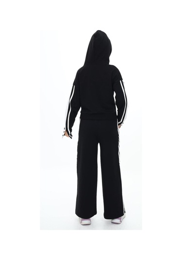 Kız Çocuk %100 Pamuk Kapüşonlu Uzun Kol Oversize Alt&üst Eşofman Takımı-eşt-0020 Siyah