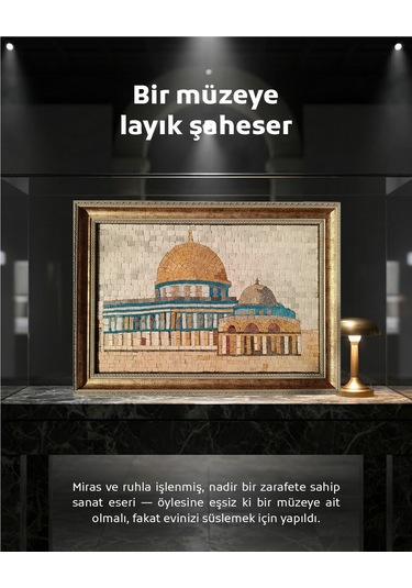 Sanatsal Mozaik Taş Paneli Kubbet-üs-sahra Altın Çerçeve P00050