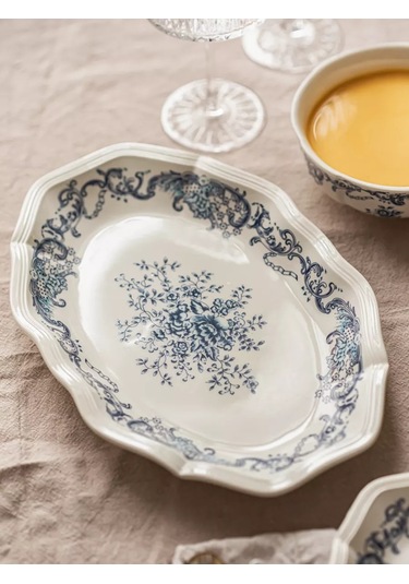 Roomi Desenli Oval Seramik Tabak 23,5 16 Cm, Vintage Tarzda 202452397 Beyaz