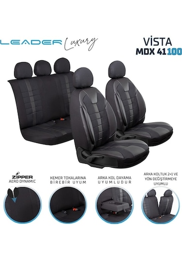 Fiat Egea Hatchback Uyumlu Oto Koltuk Kılıfı Deri, Kumaş Vista Tam Siyah