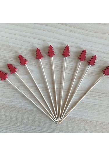 Yaozixa Kırmızı Noel Ağacı Desenli Tek Kullanımlık Meyve Çatalı 12cm 100 Adet/paket Fabrika Direkt Satış