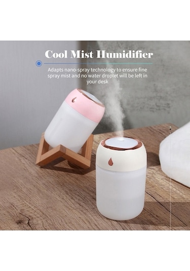 Novahub 330ml Pembe Taşınabilir Nemlendirici - 7 Renkli Led Işık, Sessiz, Ev & Araç Kullanımı