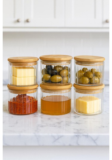 400 Cc Çizgili Bambu Kapaklı Kahvaltılık 90 X 70-400 Ml Beyaz