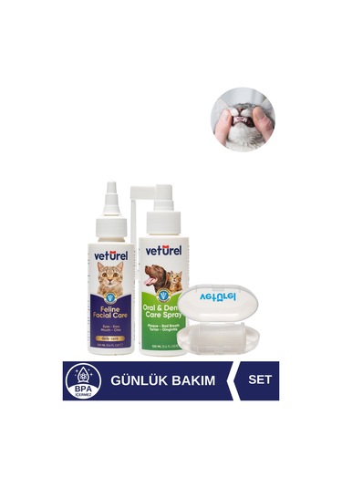 Veturel Kedi Ağız Bakımı Kedi Aknesi Siyah Nokta Kedi Diş Fırçası Plak Tartar Silikon Fırça Pratik Set
