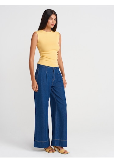 Dilvin 21054 Büzgülü Basic T-shirt-sarı Sarı