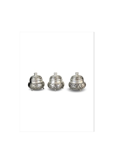 Üçlü Kalaylı Kazılmış Bakır Baharatlık Bakır