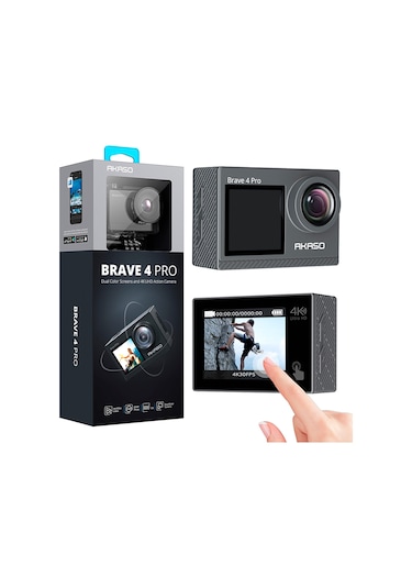 Akaso Brave 4 Pro Dual Screens 4K 30Fps Wi-Fi Aksiyon Kamera ve Süper Aksesuar Seti (Akaso Türkiye 2 Yıl Garantili)