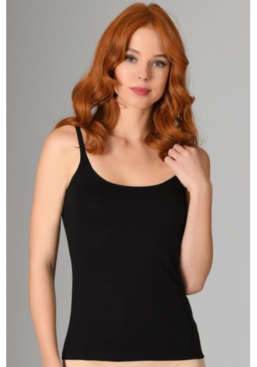 6 Adet Nbb Bayan İp Askılı Kare Yaka Atlet 662 Siyah