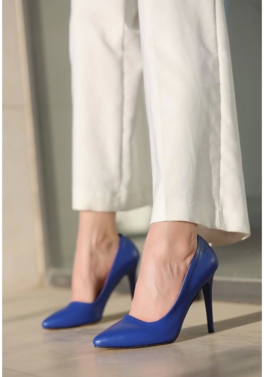 Jilya Mavi Cilt Stiletto Ayakkabı Çok Renkli