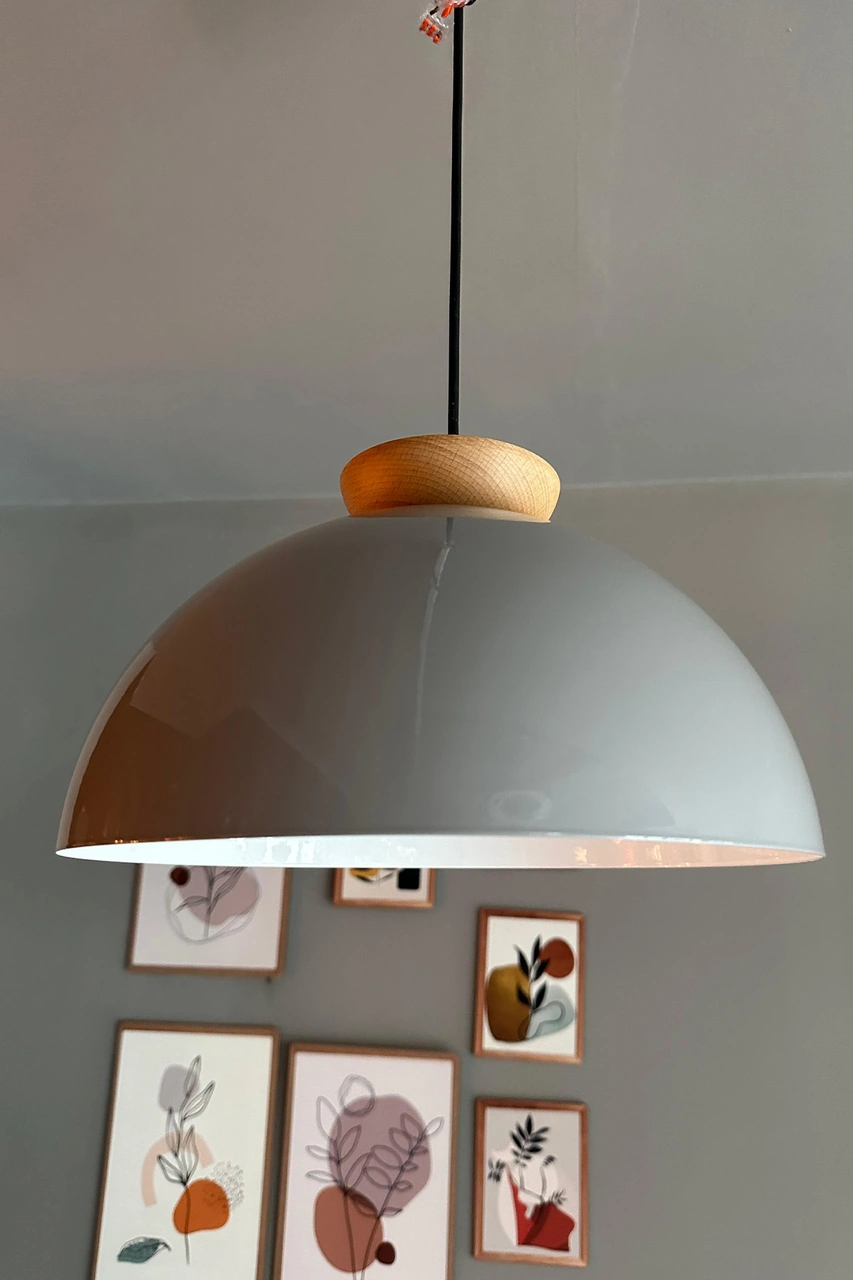 Yimpi Gri Avize Ahşap Tekli Sarkıt Salon Kuaför Cafe Dekoratif Aydınlatma Pastane Gri