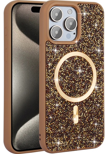 Ariatech İphone Uyumlu 15 Pro Max Kılıf Pırlanta Tasarımlı Magsafe Şarj Özellikli Mozaik Sil Siyah