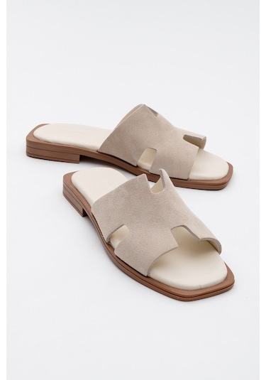 Handy Bej Süet Hakiki Deri Kadın Terlik Bej