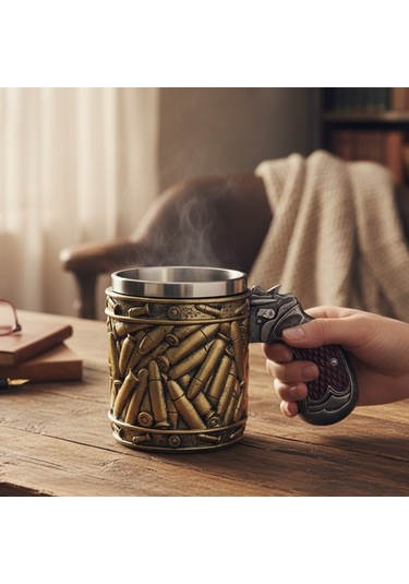 3d Mermi Desenli Metal Kupa Bardak Tabanca Saplı Tasarım Diğer