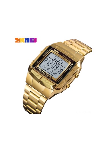 Dofolink Skmeı Erkek Kol Saati 3atm Su Geçirmez Çift Zaman 5 Alarm Güneşışığı Stopwatch Multifonksiyonlu Paslanmaz Çelik Kordon Gold