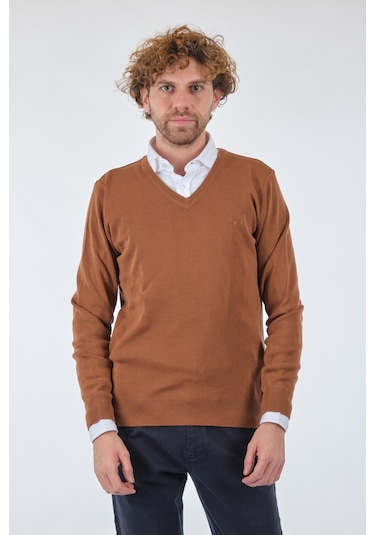 De Blasıo V Yaka Uzun Kollu Çikolata Erkek Kazak 222340020 Tarçın
