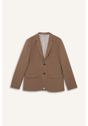 Defacto Slim Fit Dar Kesim Twill Düğmeli Blazer Ceket F7232ax25aubg404 Bej
