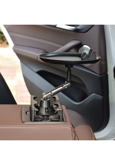 Gajeena Uzun Tip Araba Yemek Tepsisi - 360 Döner Kollü, Telefon Yuva Ve Depolama Bölgesi İle, Fincan Tutuculara Uyumlu Abs Malzeme