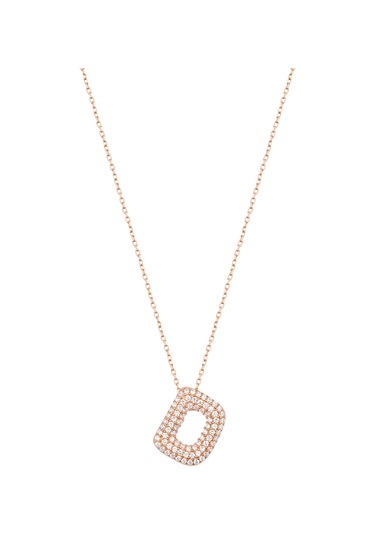 Beyaz Zirkon Taşlı Gümüş Harf Kolye - D Harfi Rose Gold