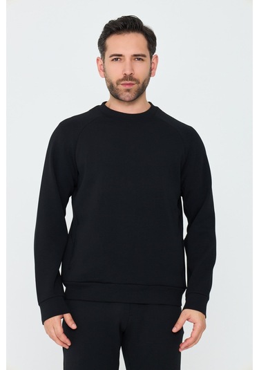White Stone Siyah Pamuklu Erkek Basic Sweatshirt