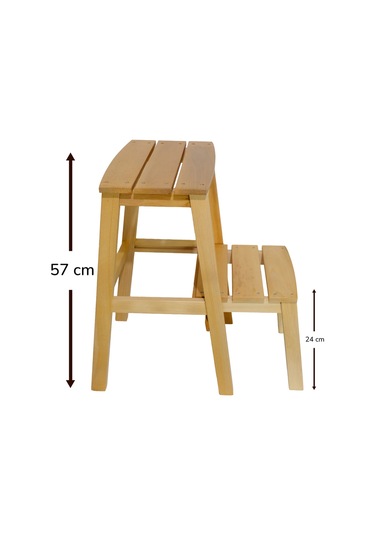 Çok Amaçlı Ahşap Merdiven Tabure 2 Basamaklı - El Yapımı Natural