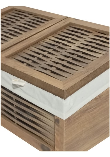 Ahşap 2 Kapaklı Ekmek Sepeti Yıkanabilir Kumaşlı Atlantik Çam Ahşap