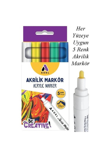 Akrilik Markör Seti 5 Renk 1 Paket 2 Mm Yuvarlak Uçlu Akrilik Marker Keçe Uçlu Seramik Ahşap Kumaş Tuval Taş Her Yüzeye