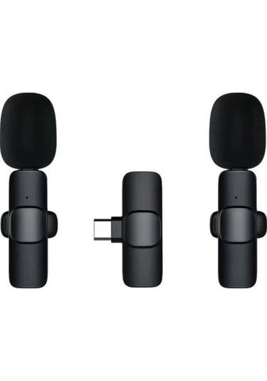 Kablosuz Yaka Mikrofonu 2'li Typ-c Uyumlu Mini K9 Vlog Mikrofonu, Telefon Mikrofonu-1340