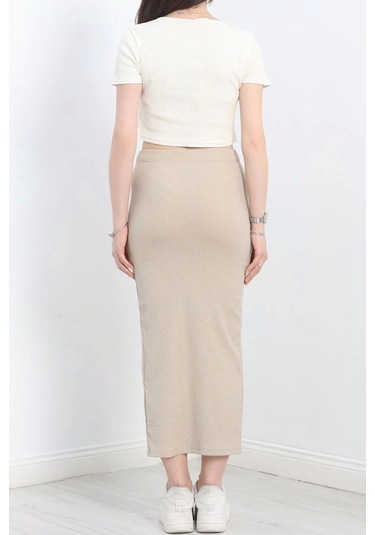 Nakışlı Etekli Takım Bej Beyaz S3899 Bej