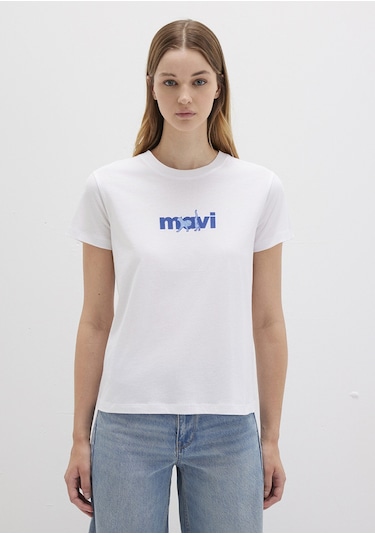Mavi - Mavi Kedi Baskılı Beyaz Tişört 1613287-620 Beyaz