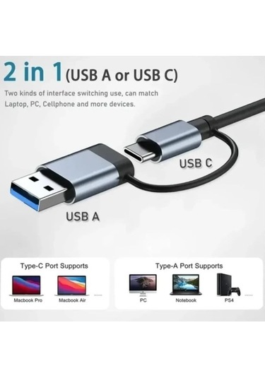 Xuweiwei 2'si 1 Arada Usb 3.0 Hub, 4 Port Type-c Usb 3.0 Hub,