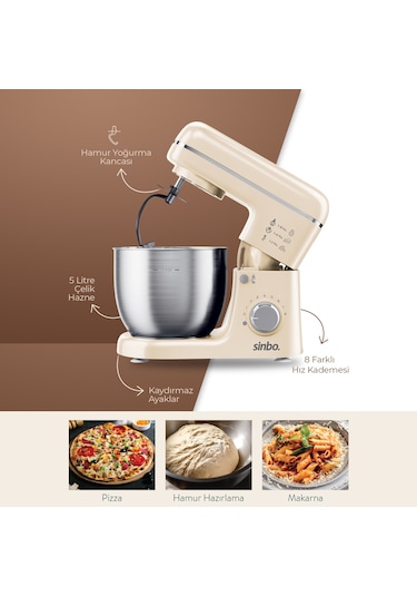 Sinbo SMX-2771 Stand Mikser 1300W 5L Çok Fonksiyonlu Stand Mikser - Mutfak Şefi