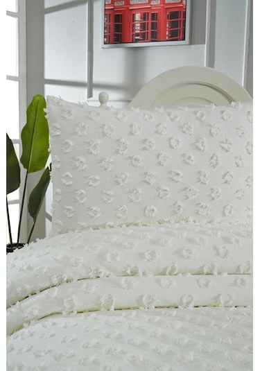 Çeyiz Diyarı Konik 2 Parça Tek Kişilik Pike Takımı Krem Krem