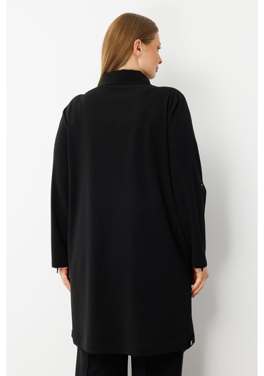 Moda İlgi Kadın Büyük Beden Ön Kapama Çıtçıtlı Fermuarlı Gofre Kumaş Tunik 0017 Bordo Bordo