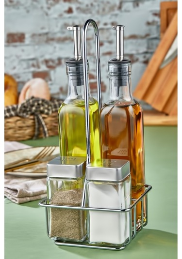 Cooker 5 Parça Standlı Cam Yağdanlık Sirkelik Sosluk Baharatlık Seti Ckr1228 Gri