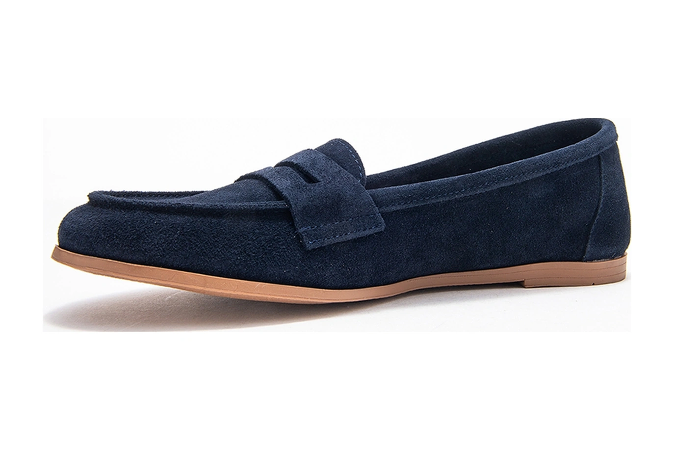 F02 Lacivert Süet Hakiki Deri Kadın Loafer Ayakkabı Lacivert