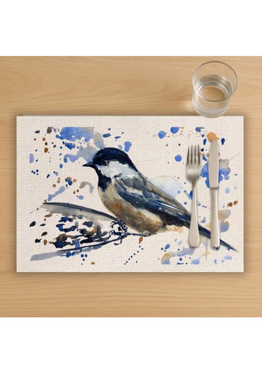 Daldaki Kuş Tasarımlı Amerikan Servis, Tabak Altlığı & Şık Masa Dekoru, Ev Hediyesi, 2 Adet Krem