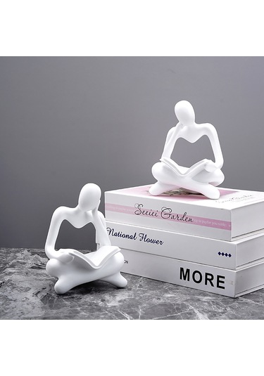 Hangfox Ev Dekorasyonu İçin Akrilik Abstract Kişi Heykeli - Kütüphane, Salon, Örnek Evlerde Lezzetli Sanatsal Aksesuar Beyaz Sağ Diğer