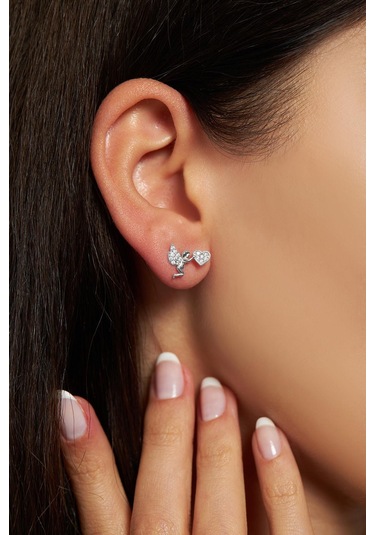 Zirkon Taşlı Rodyum Eros Aşk Meleği Çivili Gümüş Küpe Gümüş