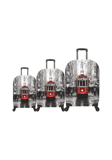 My Saraciye Valiz Kılıfı, Bavul Kılıfı Büyük, Orta, Kabin Boy Kılıf Seti, My Taksim Gri