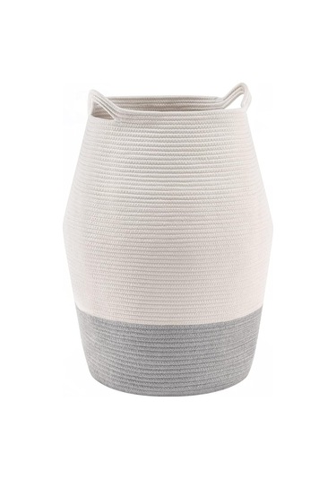Themis Çamaşır Sepeti, Kirli Elbise Sepeti, Hasır Pamuk Halat Uzun Çamaşır Sepeti, Ev Dekoru Beyazgri