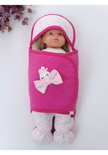 Pembe Kız Bebek Battaniyesi & Dış Kundak - %100 Pamuk Yenidoğan Ayaklı Uyku Tulumu Pembe