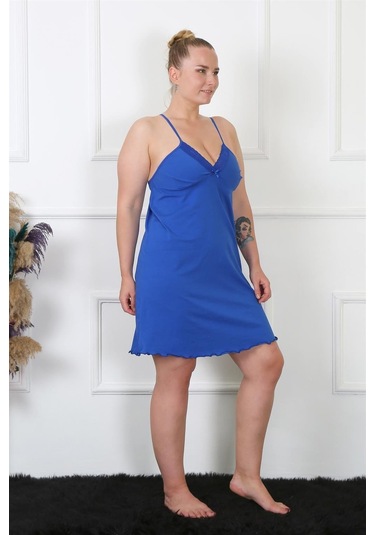 Akbeniz Kadın Sax Pamuklu İp Askılı Büyük Beden Gecelik 985-saks Saks