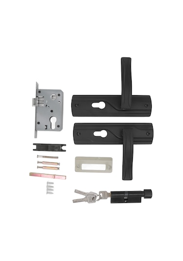 Vkemall Ev İç Kapısı Kilidi Seti - Sessiz Mangan Çelik Kollu, Ev Odaları/ofisler İçin Evrensel Siyah Kilit 3.5-5cm Kalınlık Uyumlu