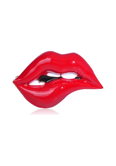 Blucome Kırmızı Dudak Emaye Broş Takı Kadın Erkek Parti Ziyafet Günlük Alaşım Pimleri Şapka Çanta Elbise Aksesuarları Yaka Süsler Hediyeler Kırmızı
