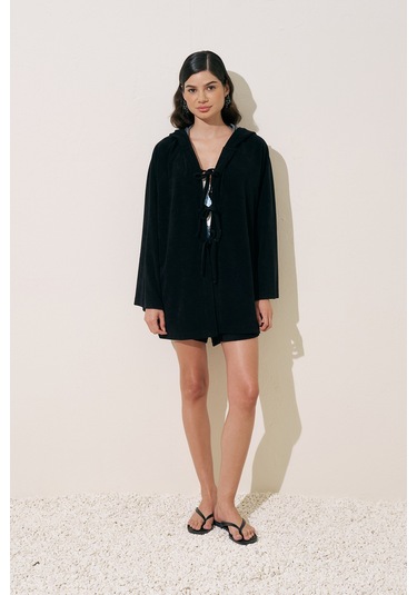 Havlu Kumaş Kimono Siyah Siyah