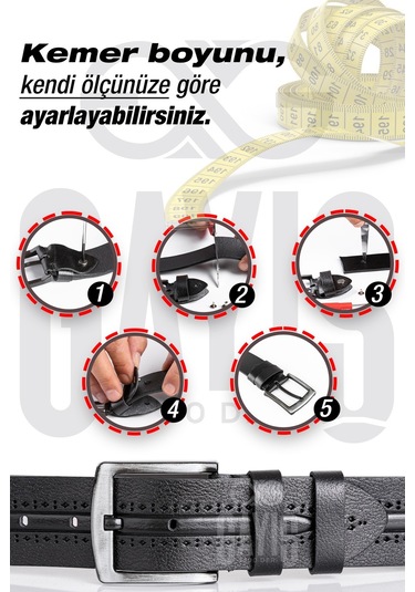 Özel Oval Kutulu Hakiki Manda Derisi Siyah Desenli Kot Pantolon Kemeri Hediyelik Çeyizlik Kemer Siyah