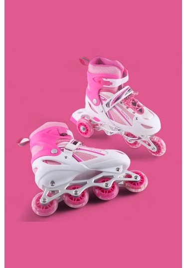 Vadi Pembe Silikon Tekerli Ayarlanabilir Işıklı Paten M 35-38 Hp8136 Pembe - Beyaz