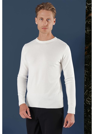 Tr 858 Slim Fit Ekru Klasik Triko Ekru