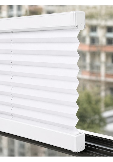 Plise Perde Beyaz Kumaş + Beyaz Profil Kasa Cam Balkon Perdesi